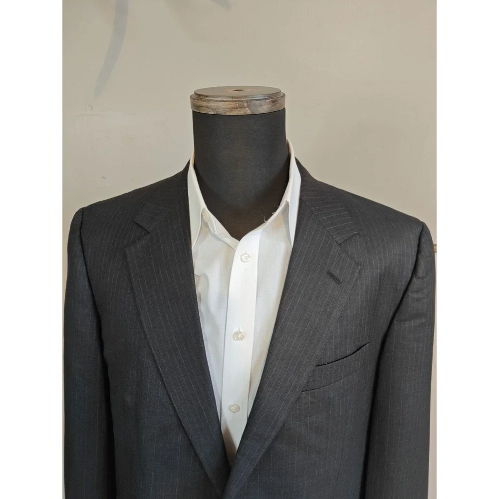 Brooks Brothers Madison Mens 44L Wool Sport Coat Gray Pinstripe Italy Blazer
